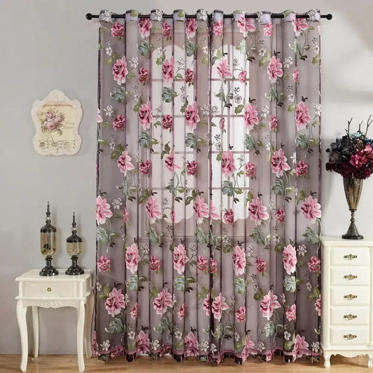 Tulle Sheer Flower Pattern Valance Drape For Living Room Purple Tulle Window Treatments Panel Draperies Home Decor оконные шторы
