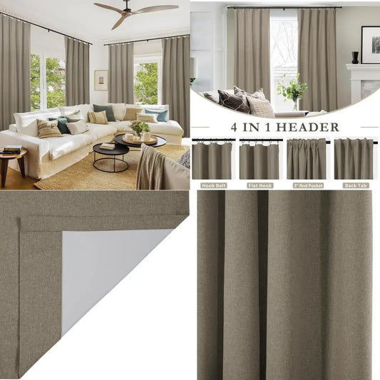 extra long 192-inch light-blocking curtains with rod pocket, back tab, and hook belt for living room - set of 2 panels