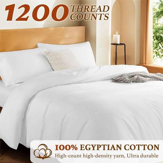 1200 Thread Count Egyptian Cotton Duvet Cover Set, Luxury Comforter Cover, Hotel Quality Bedding, 3 Piece King Size, White