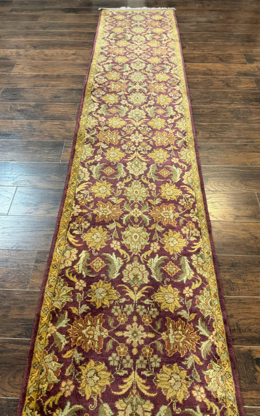 Indian Agra Runner Rug 2.6 x 17.5, Long Runner Rug for Hallway, Floral Handmade-1
