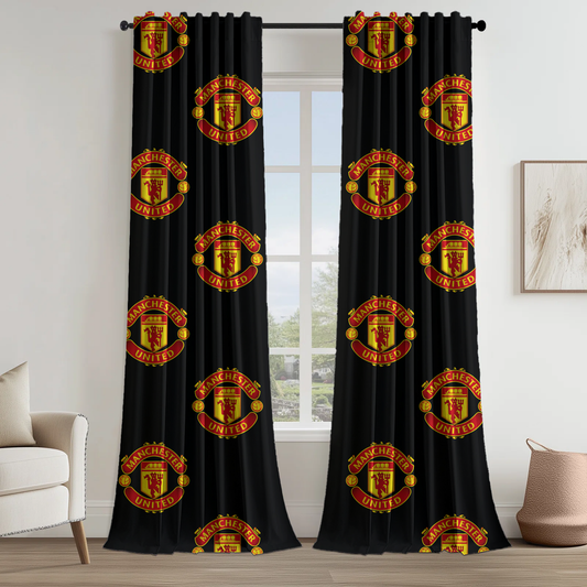 Manchester United FC Curtains | Red & Black | Licensed Merchandise | Eyelet, Ring Top, Rod Pocket Curtains | Blackout Lining Option-1