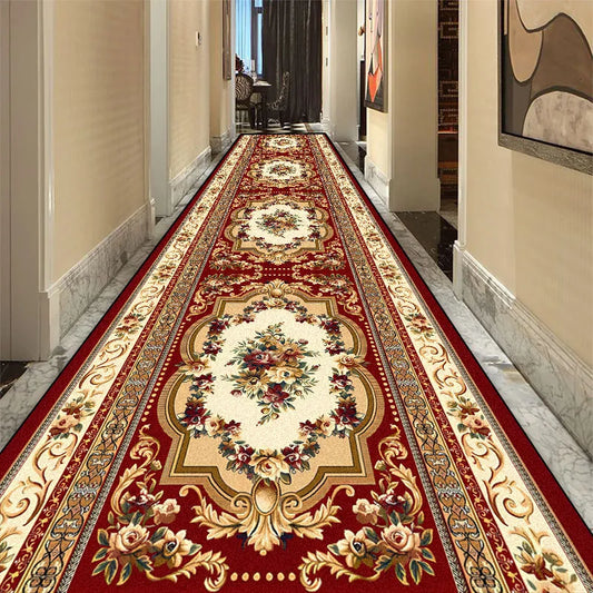 European Luxury Long Corridor Carpet Living Room Decoration High-end Hallway Rug Hotel Aisle Non-slip Floor Mat Customizable