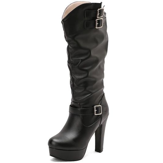 Women's Knee High Boots 2025 Winter Shoes Black White Red Yellow High Heels Long Boot Ladies Footwear Shoes Large Size 45 48 50