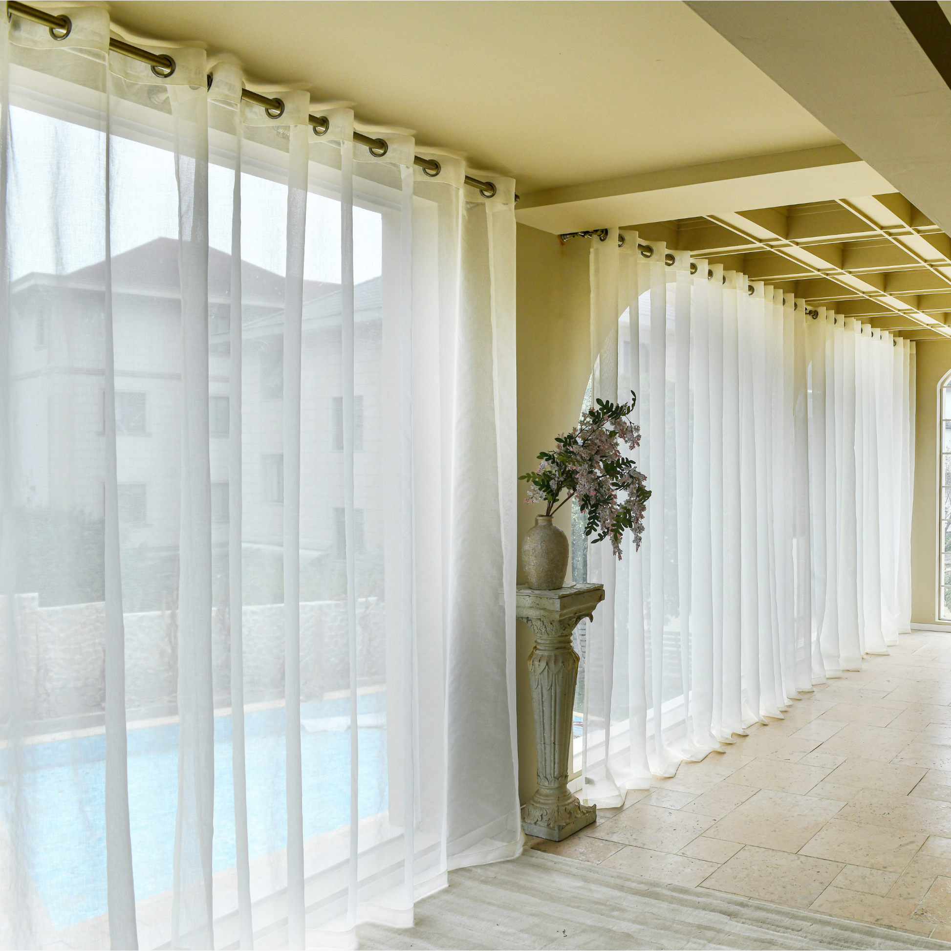 Custom Linen Texture Solid Sheer Curtains-0