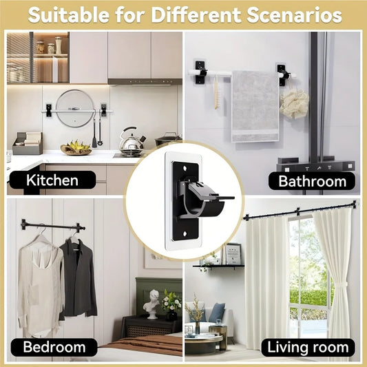 2Pcs No Drill Needed Curtain Rod Holders Self-Adhesive Rod Brackets  Heavy-Duty Plastic Curtain Rod Hooks Curtain Rod Clip Hook