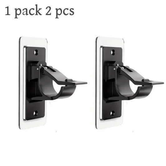 2Pcs No Drill Needed Curtain Rod Holders Self-Adhesive Rod Brackets  Heavy-Duty Plastic Curtain Rod Hooks Curtain Rod Clip Hook