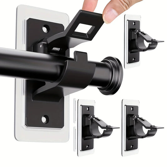 2Pcs No Drill Needed Curtain Rod Holders Self-Adhesive Rod Brackets  Heavy-Duty Plastic Curtain Rod Hooks Curtain Rod Clip Hook