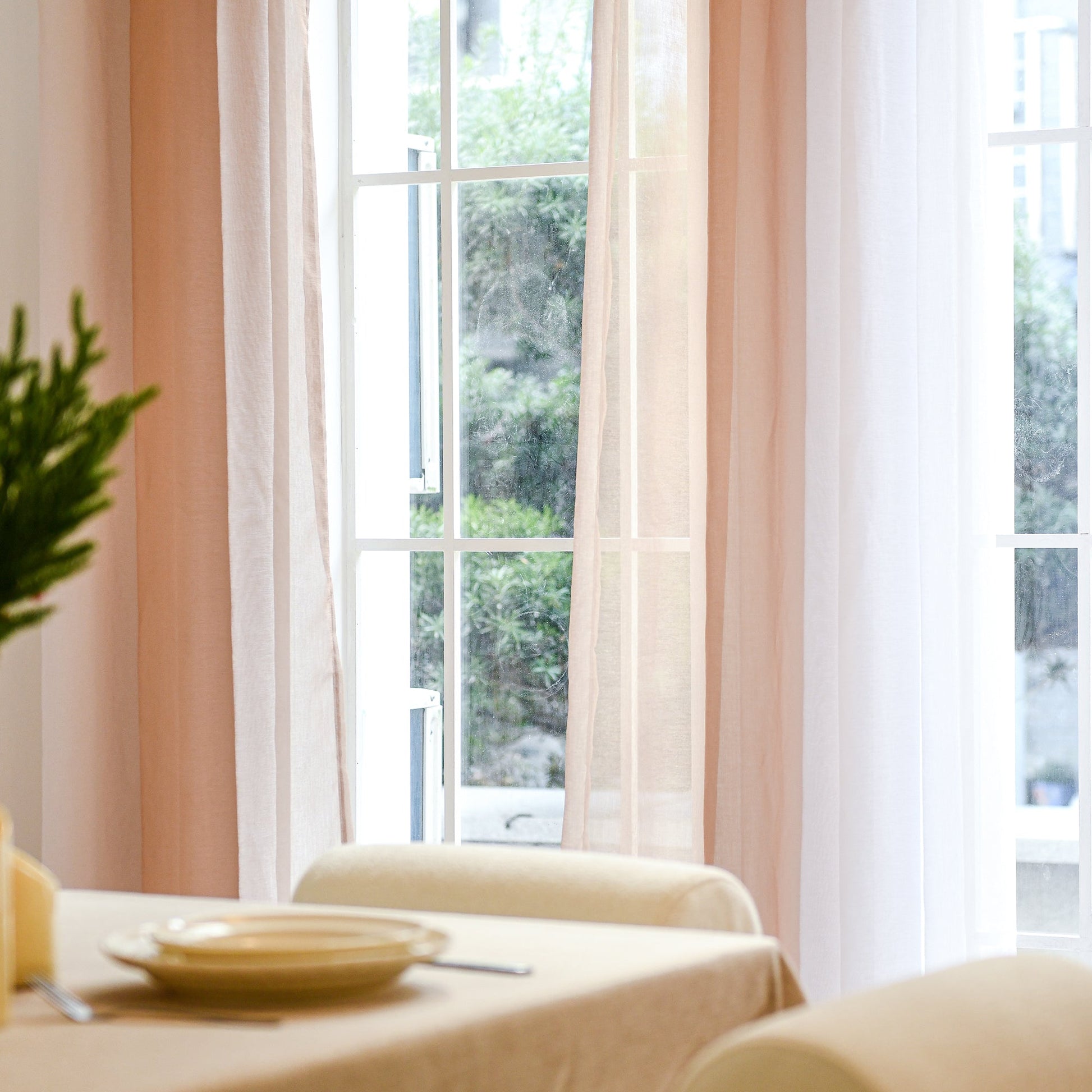Custom Linen Texture Ombre Sheer Curtains-3