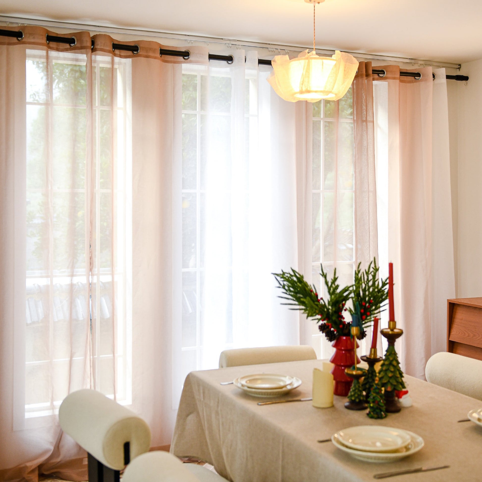 Custom Linen Texture Ombre Sheer Curtains-1