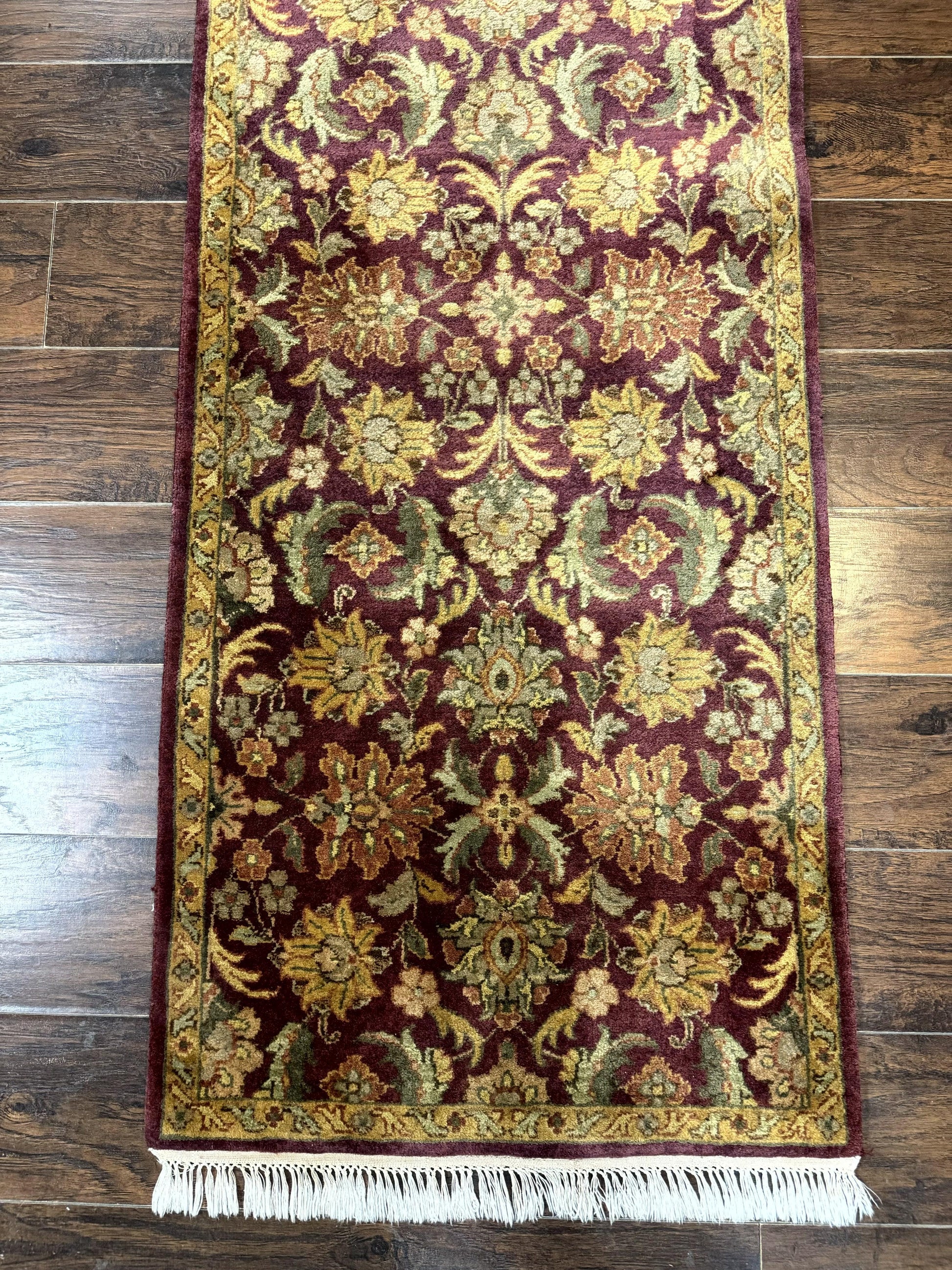 Indian Agra Runner Rug 2.6 x 17.5, Long Runner Rug for Hallway, Floral Handmade-4