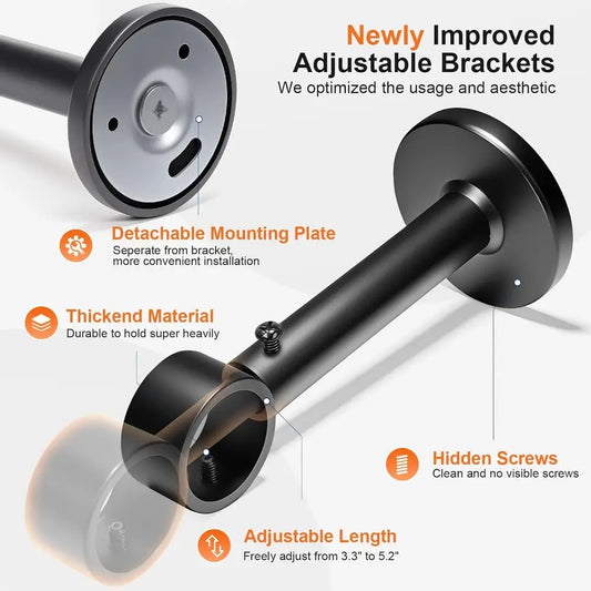 Heavy Duty Extra Long Curtain Rods 144-240 Inches, Adjustable for 12-20ft Large Windows & Sliding Doors - 1” Thick Metal Reinfor