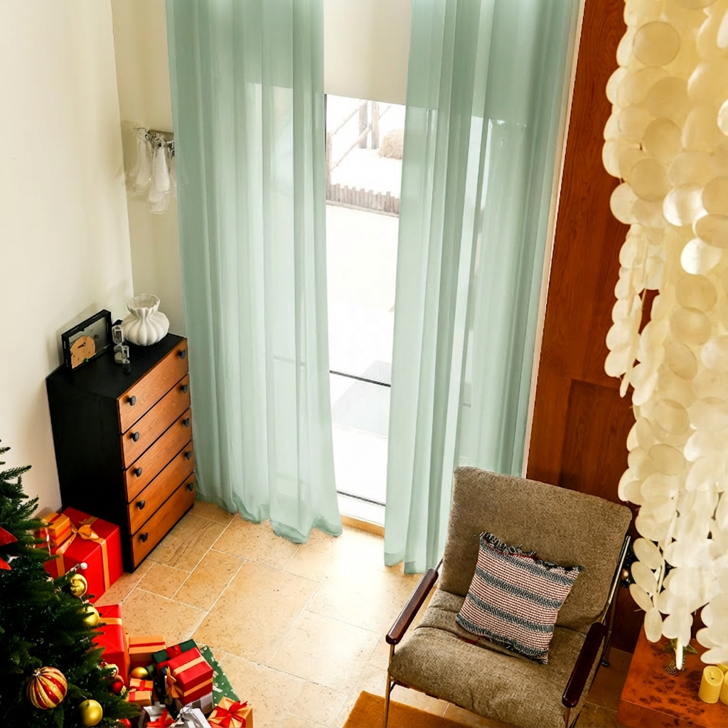 Custom Linen Texture Solid Sheer Curtains-18