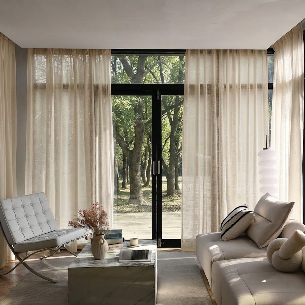 Custom Linen Sheer Solid Curtains-7