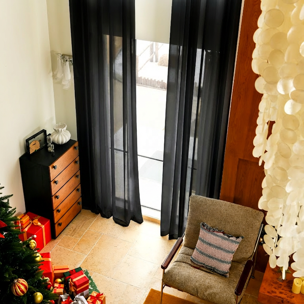 Custom Linen Texture Solid Sheer Curtains-8