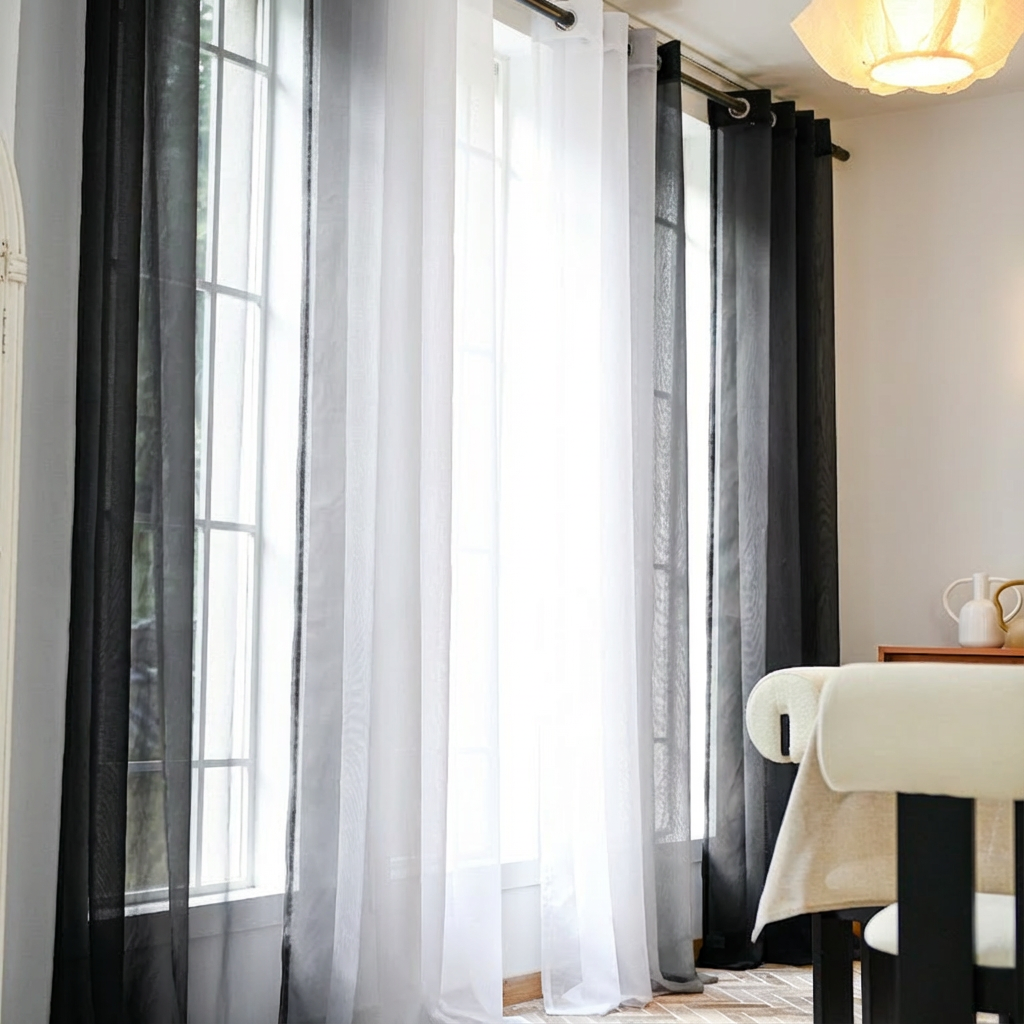 Custom Linen Texture Ombre Sheer Curtains-6