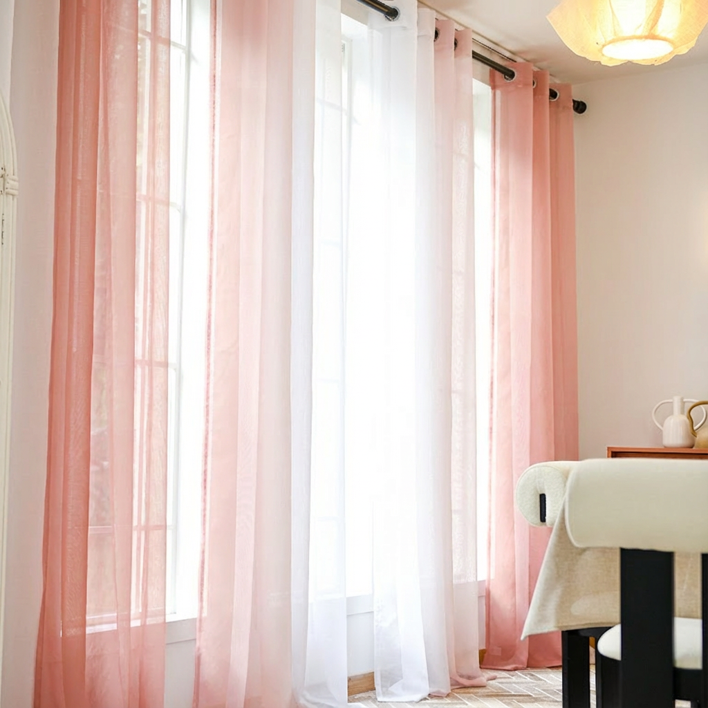 Custom Linen Texture Ombre Sheer Curtains-12