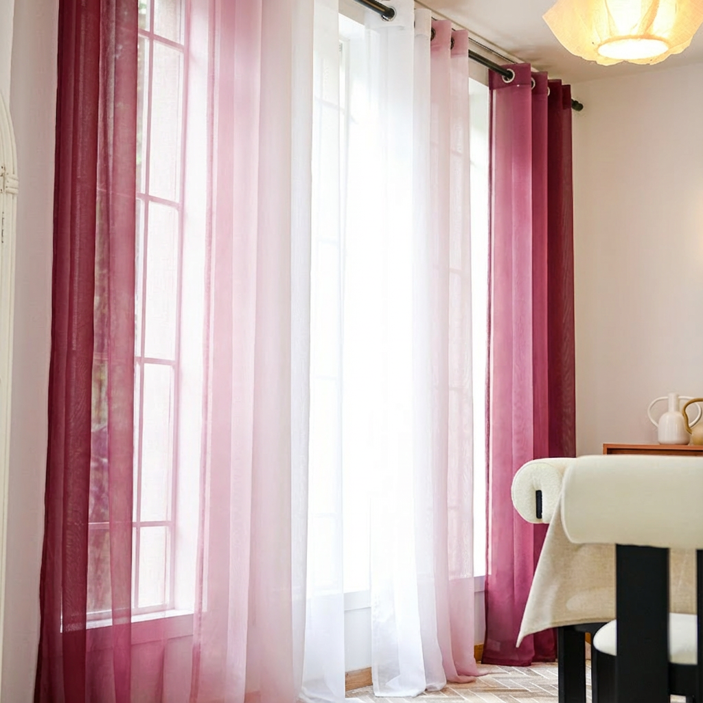 Custom Linen Texture Ombre Sheer Curtains-13