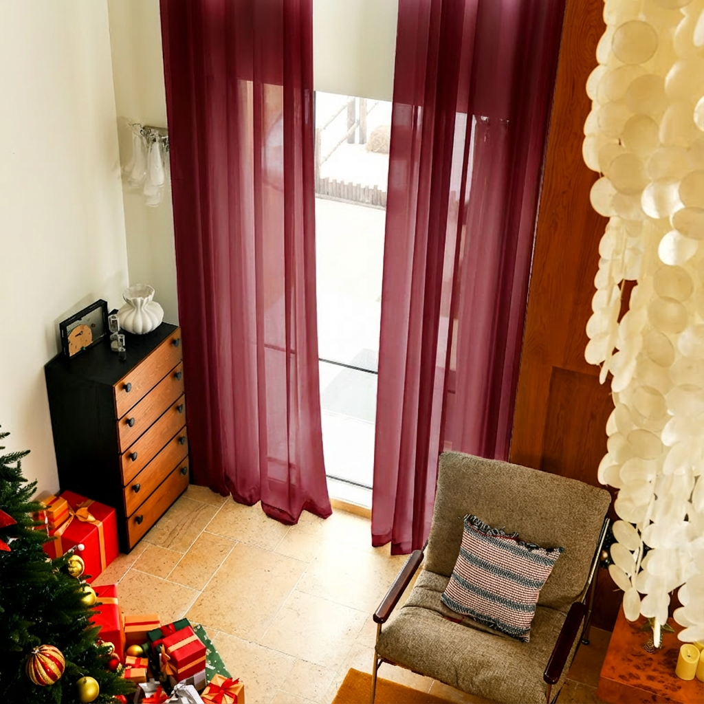 Custom Linen Texture Solid Sheer Curtains-16