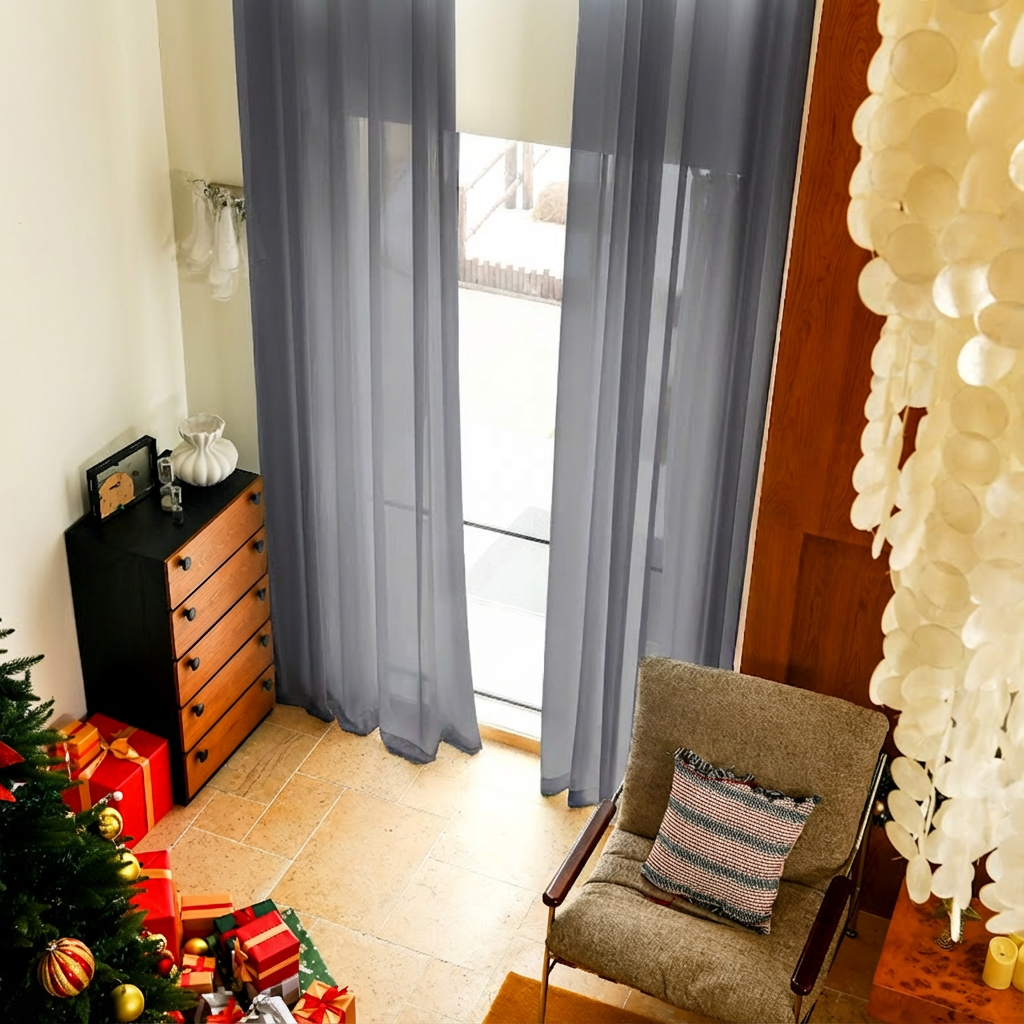 Custom Linen Texture Solid Sheer Curtains-7