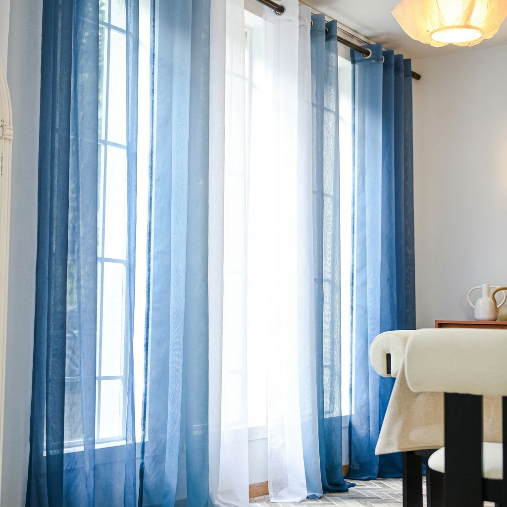 Custom Linen Texture Ombre Sheer Curtains-19
