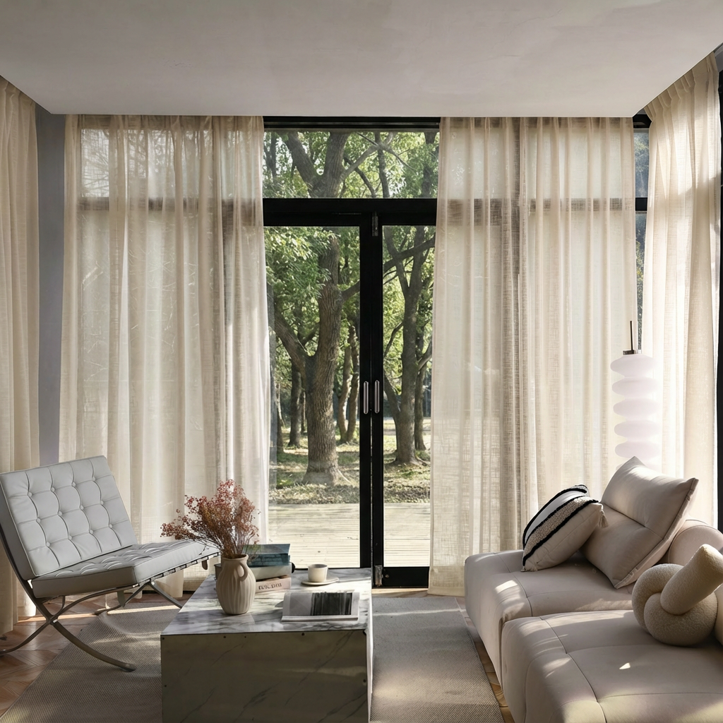 Custom Linen Sheer Solid Curtains-6