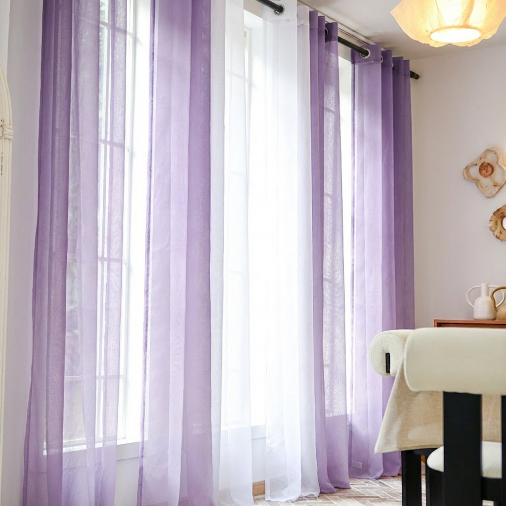 Custom Linen Texture Ombre Sheer Curtains-14