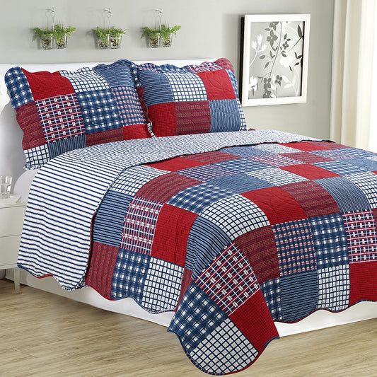 Melissa - 3 Piece Quilt Set - Navy Checker