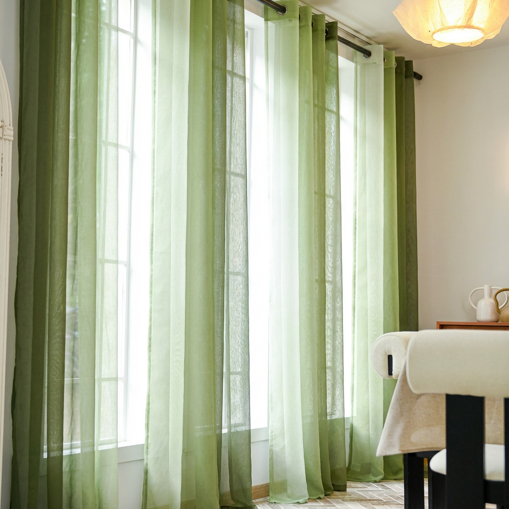 Custom Linen Texture Ombre Sheer Curtains-17