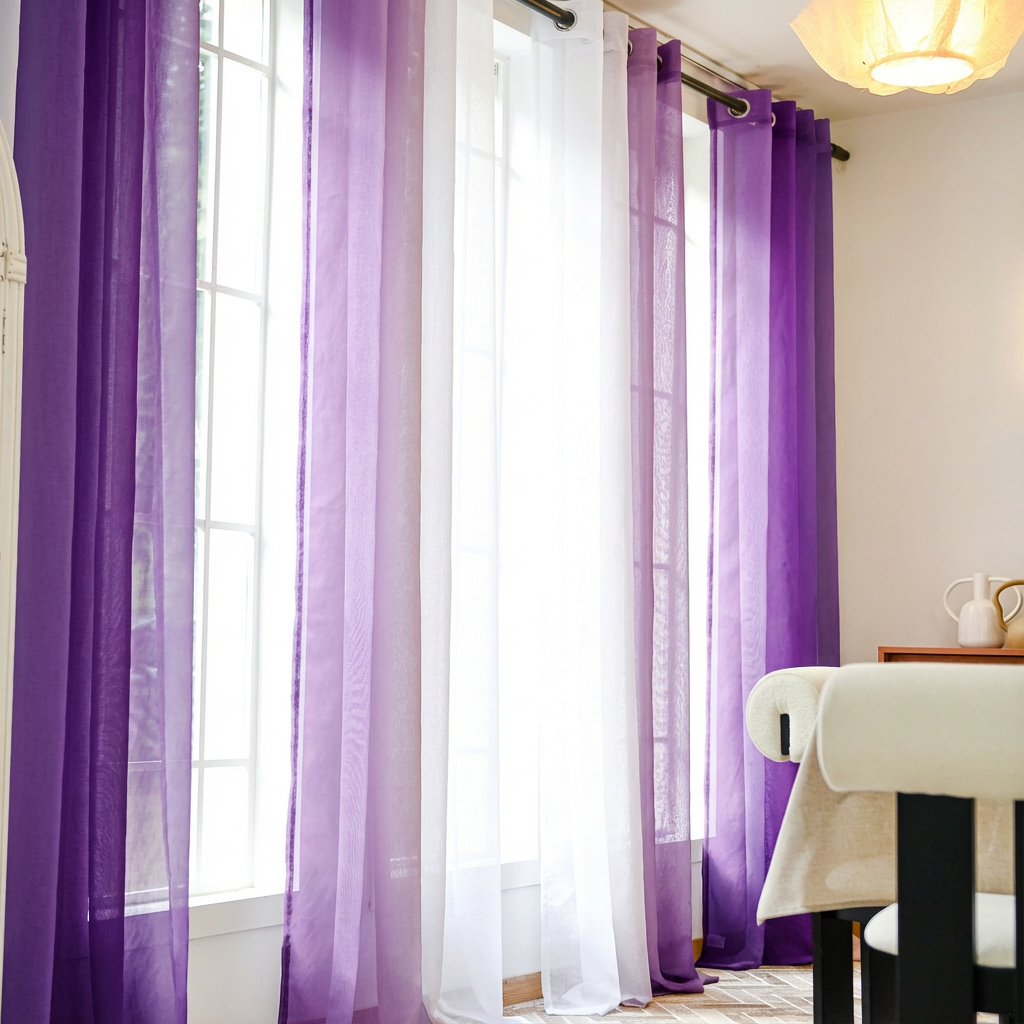 Custom Linen Texture Ombre Sheer Curtains-15