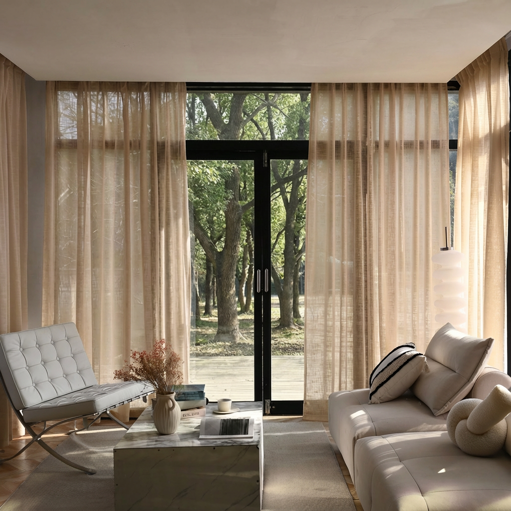 Custom Linen Sheer Solid Curtains-8