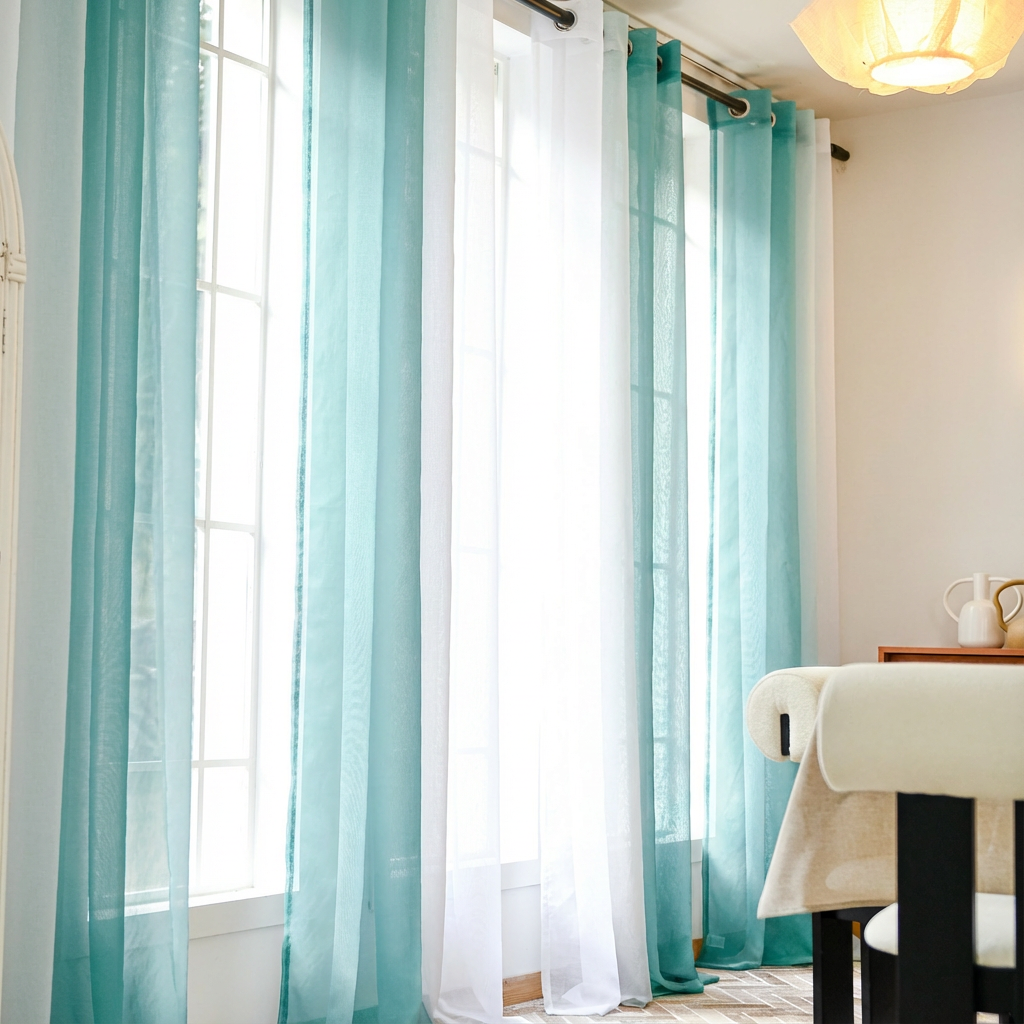 Custom Linen Texture Ombre Sheer Curtains-18