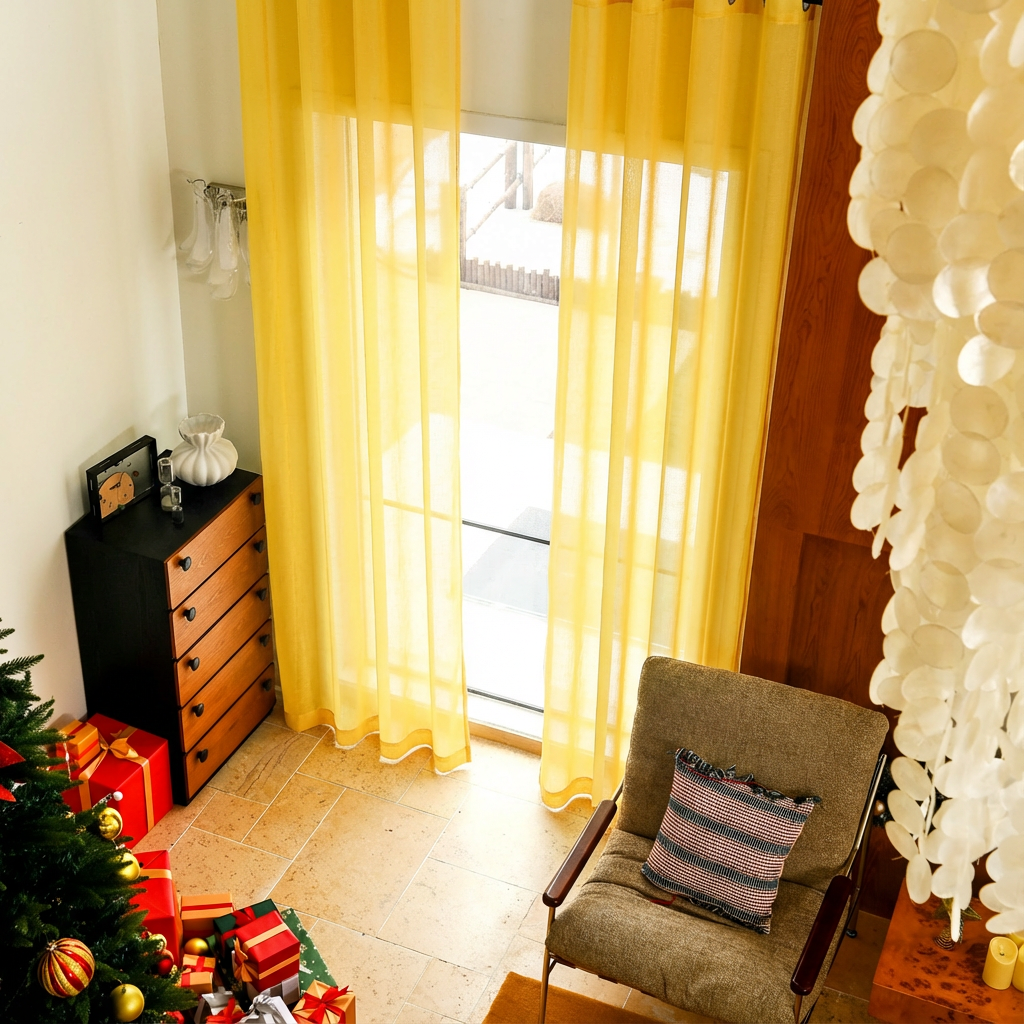 Custom Linen Texture Solid Sheer Curtains-13