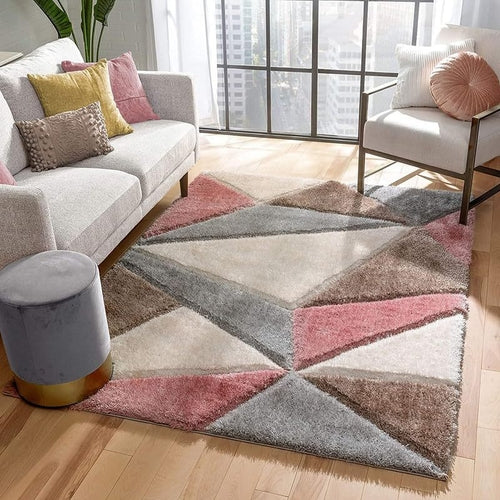 Carpets for Living Room 4x6 Feet | Ivory/Pink/Grey