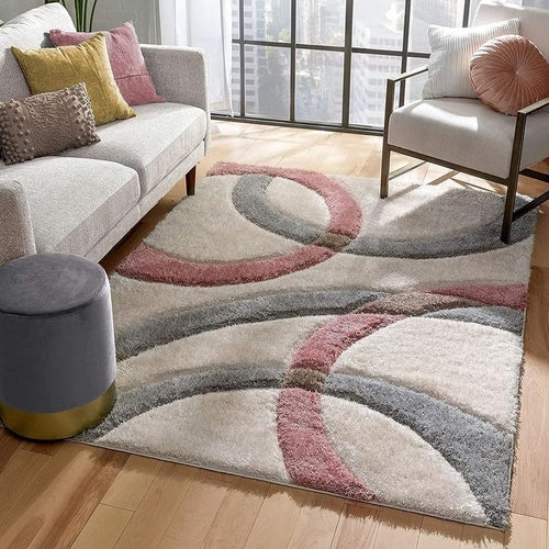 Carpets for Living Room 4x6 Feet | Ivory/Grey/Pink