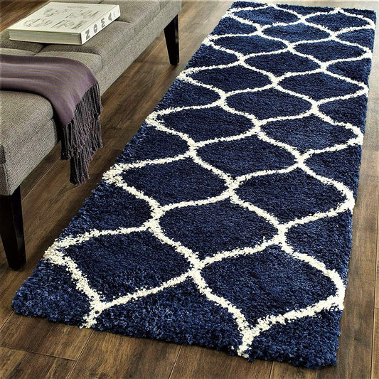 Living Room Soft Touch Carpet-Navy Blue & White-01
