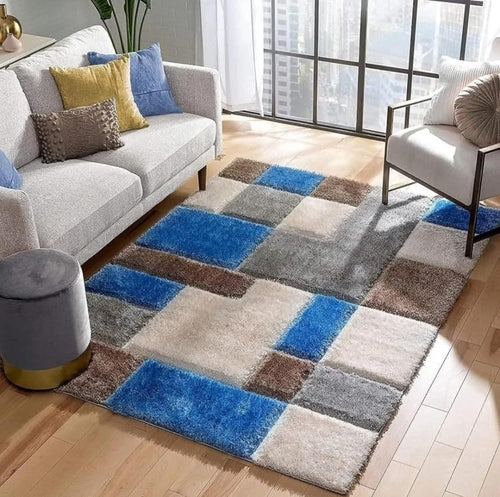 Carpets for Living Room 4x6 Feet | Ivory/Blue/Grey